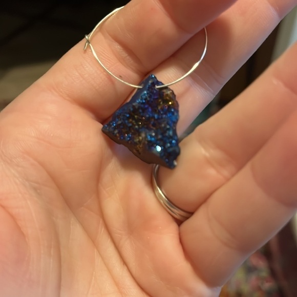 New Handmade Geo Blue Stone on Silver Color Colored Loop Earrings Gift Box - Picture 4 of 4